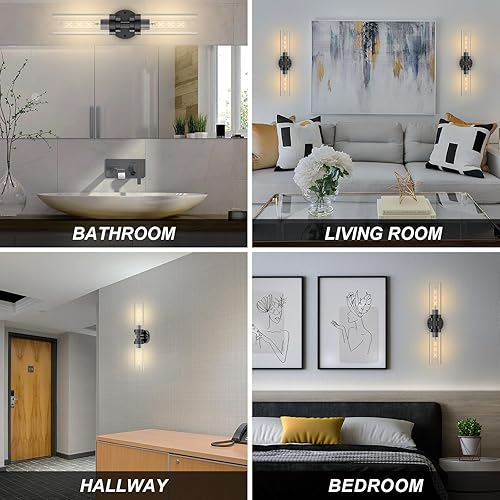 Miniatura 7 de Lámparas de baño negras con vidrio transparente, 2 lámparas de pared modernas para espejo, iluminación de pared para sala de estar, dormitorio,