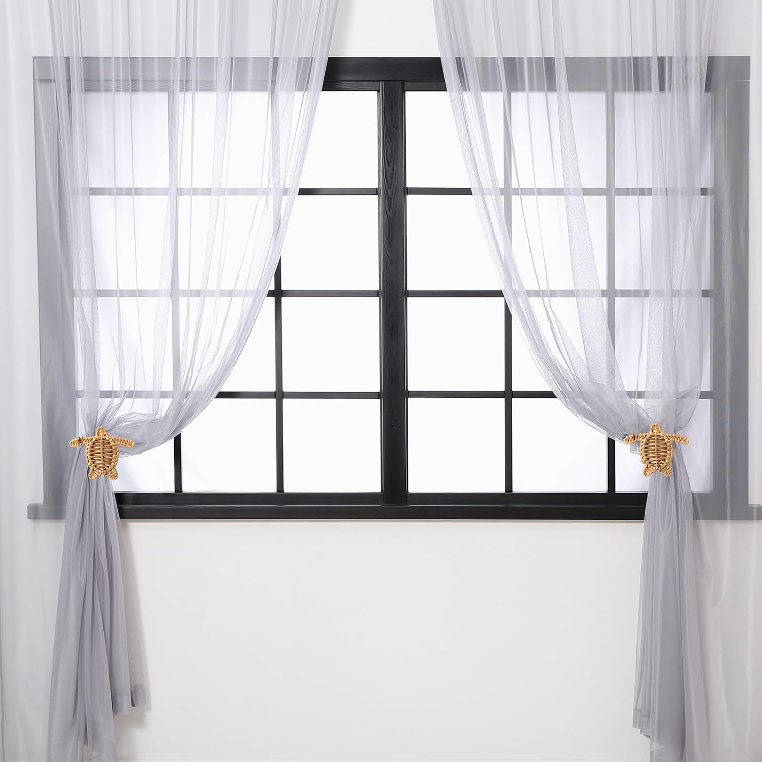 Leinuosen 2 Pack Boho Curtain Holdbacks Rattan Tiebacks, Sea Turtles