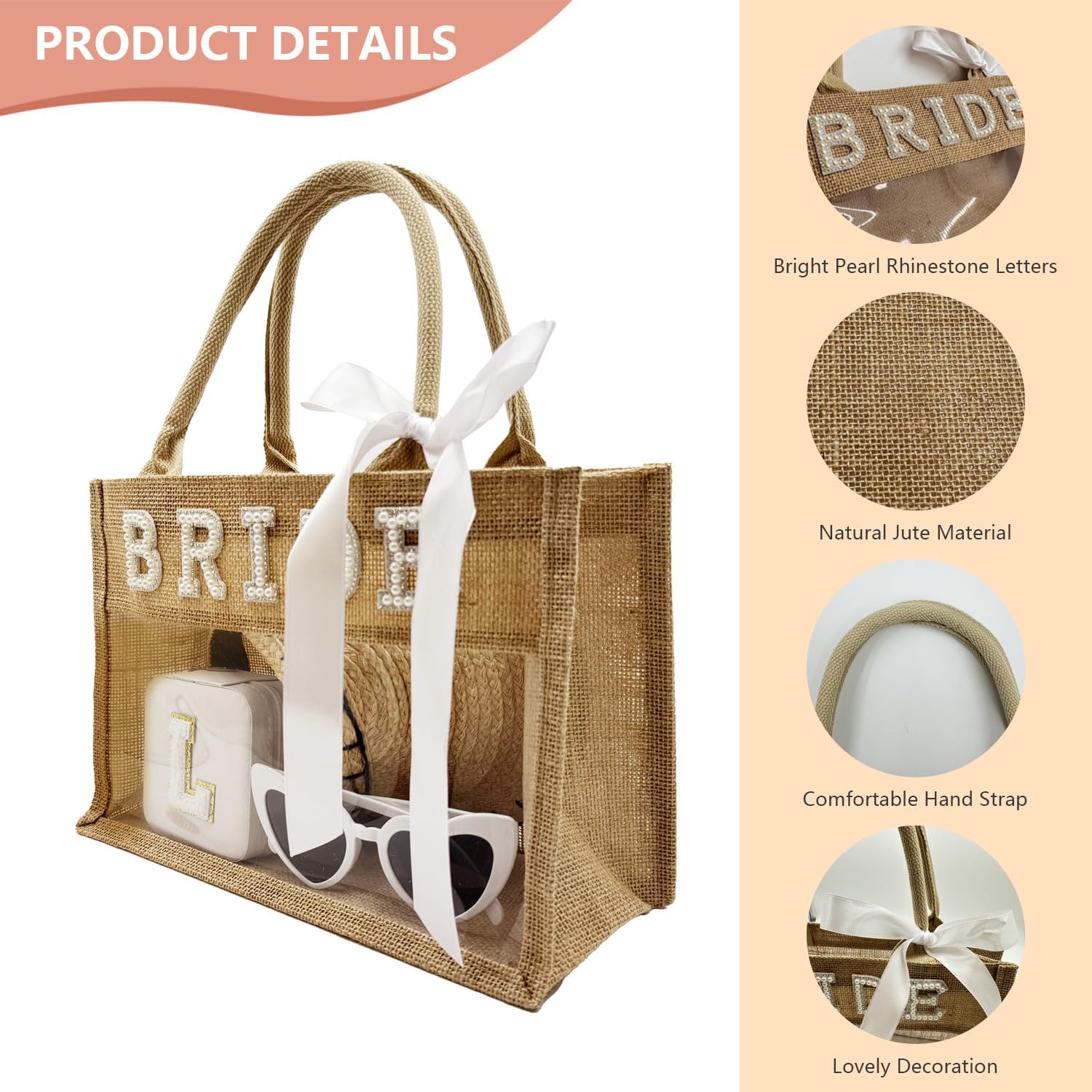 Bride Tote Bag with Pearl Rhinestone Letters for Bachelorette Party Gift image 5