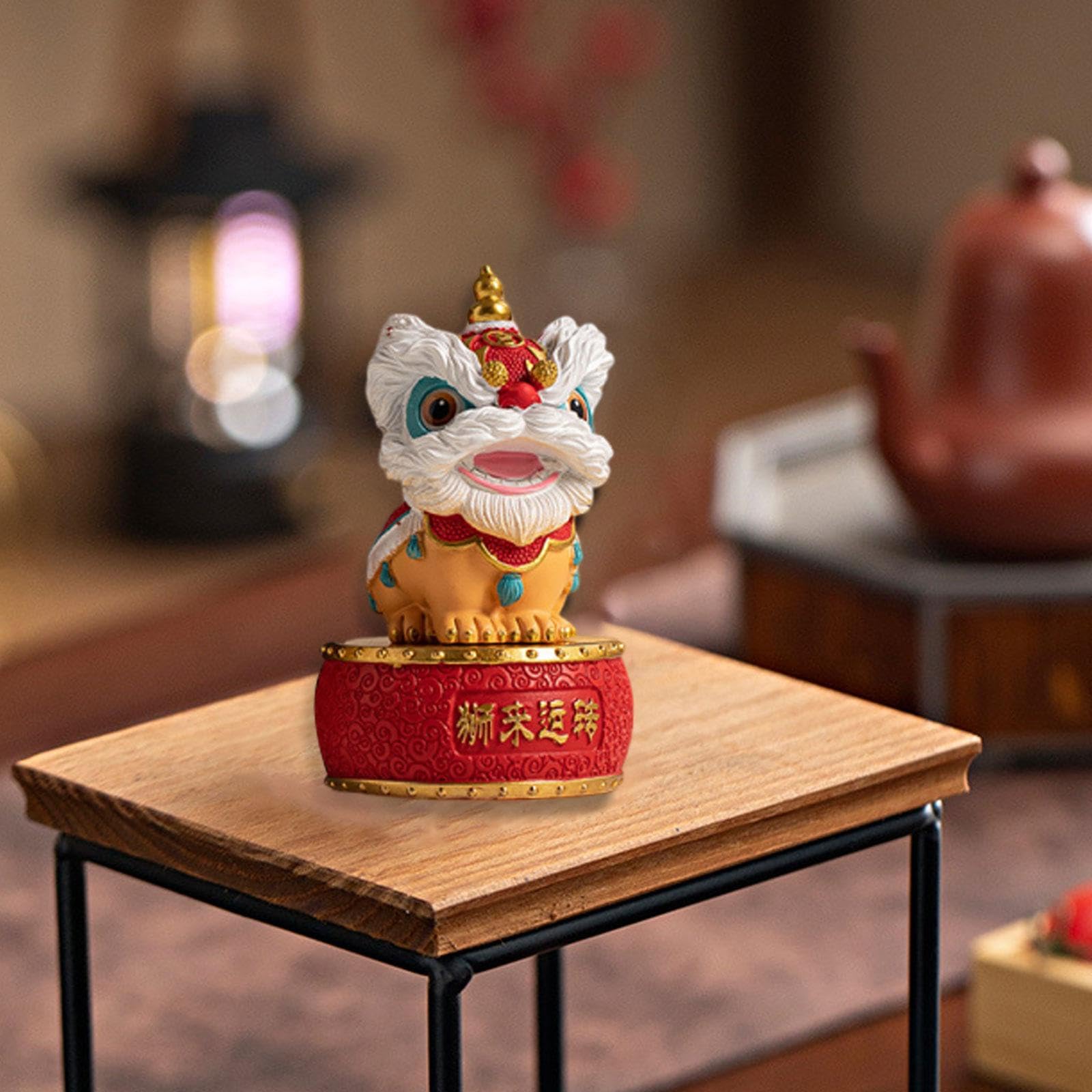 Statuetta di Leone Danzante, Statua Feng Shui, Decorazione Creativa per La Casa, Ornamento Cinese a Forma di Leone per Armadi, Scaffali E Ufficio, Rosso