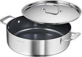 Utsava Tri-Ply Clad Stainless Steel 6.5-Quart Casserole with Lid and Ceramic Non Stick Interior, Induction-Ready Large Braiser Pan