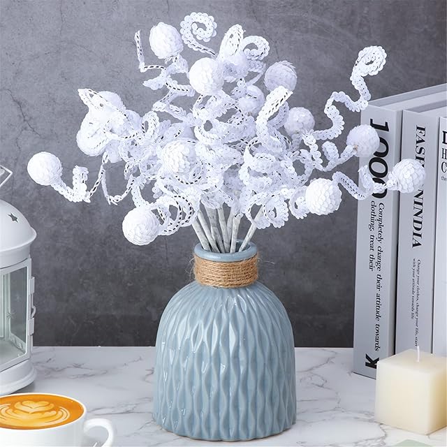 10 Pieces 14 Inches Christmas Curly Tree Picks and Sprays Christmas Tree Decorations Christmas Glitter Berries Spiral Stem for Christmas Tree Ornaments DIY Wreath Crafts Winter Home Decor (White)