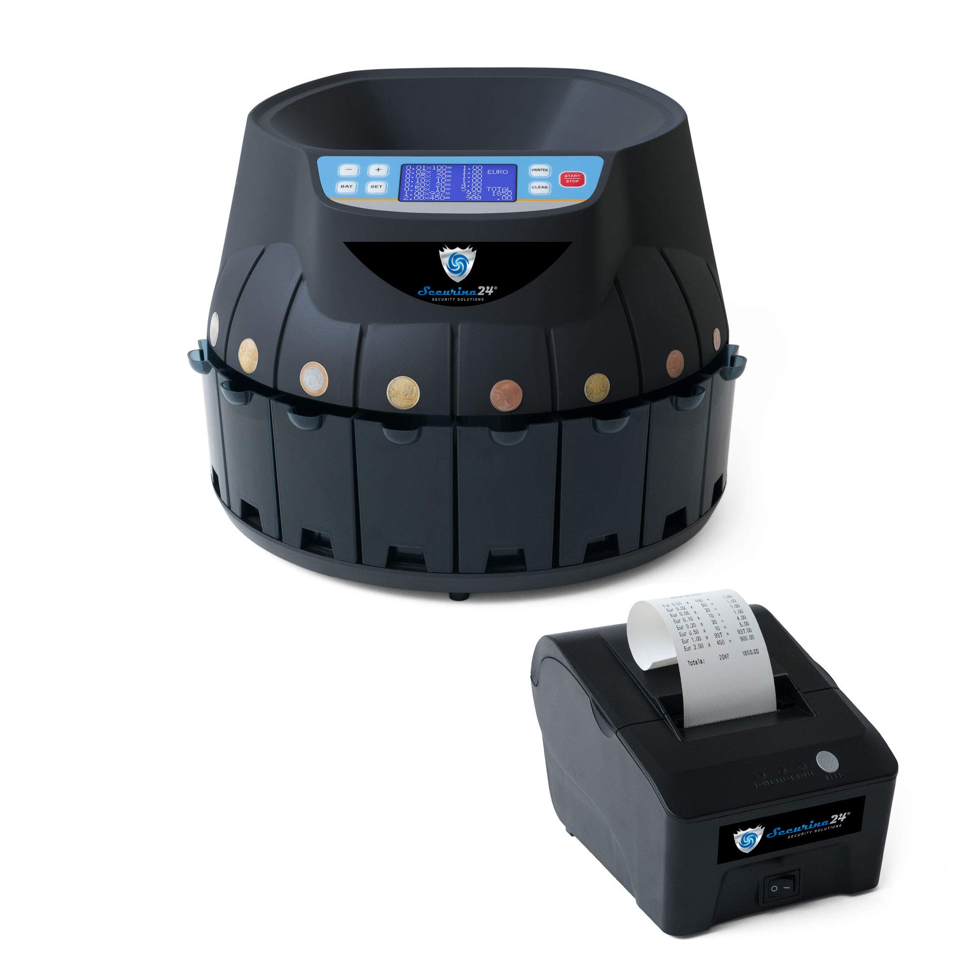 Münzzähler Euro SR1850 mit Drucker Securina24® (schwarz mit Drucker)