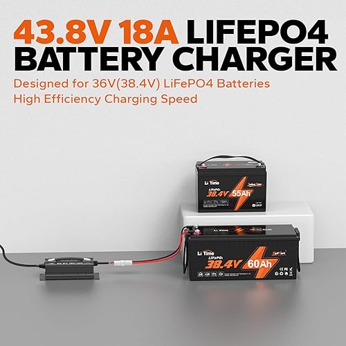 Miniatura 3 de LiTime Cargador de batería de litio de 43.8 V 18 A para batería LiFePO4 de 38.4 V, cargador inteligente AC-DC con conector Anderson de 50 A,