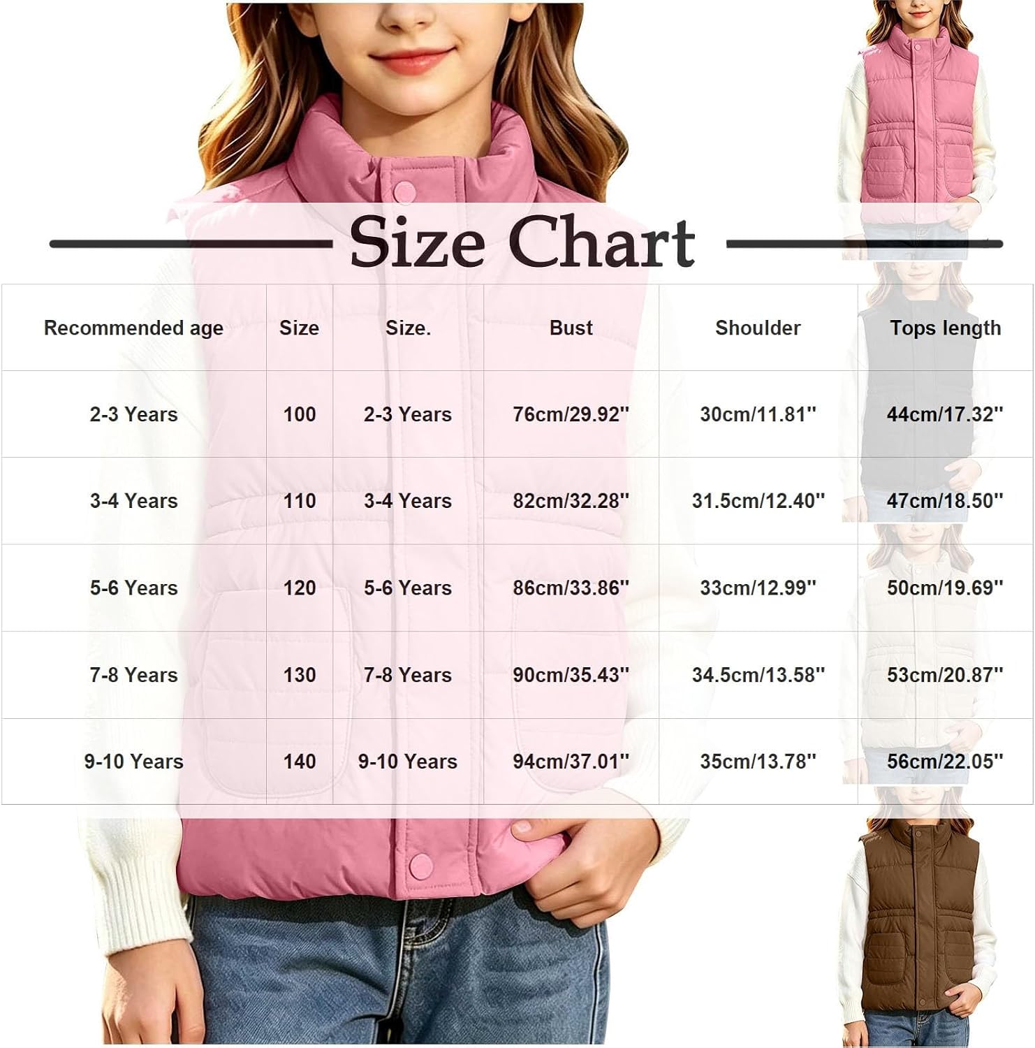 Girls Puffer Vest Kids Stand Collar Pocket Warm Winter Jacket