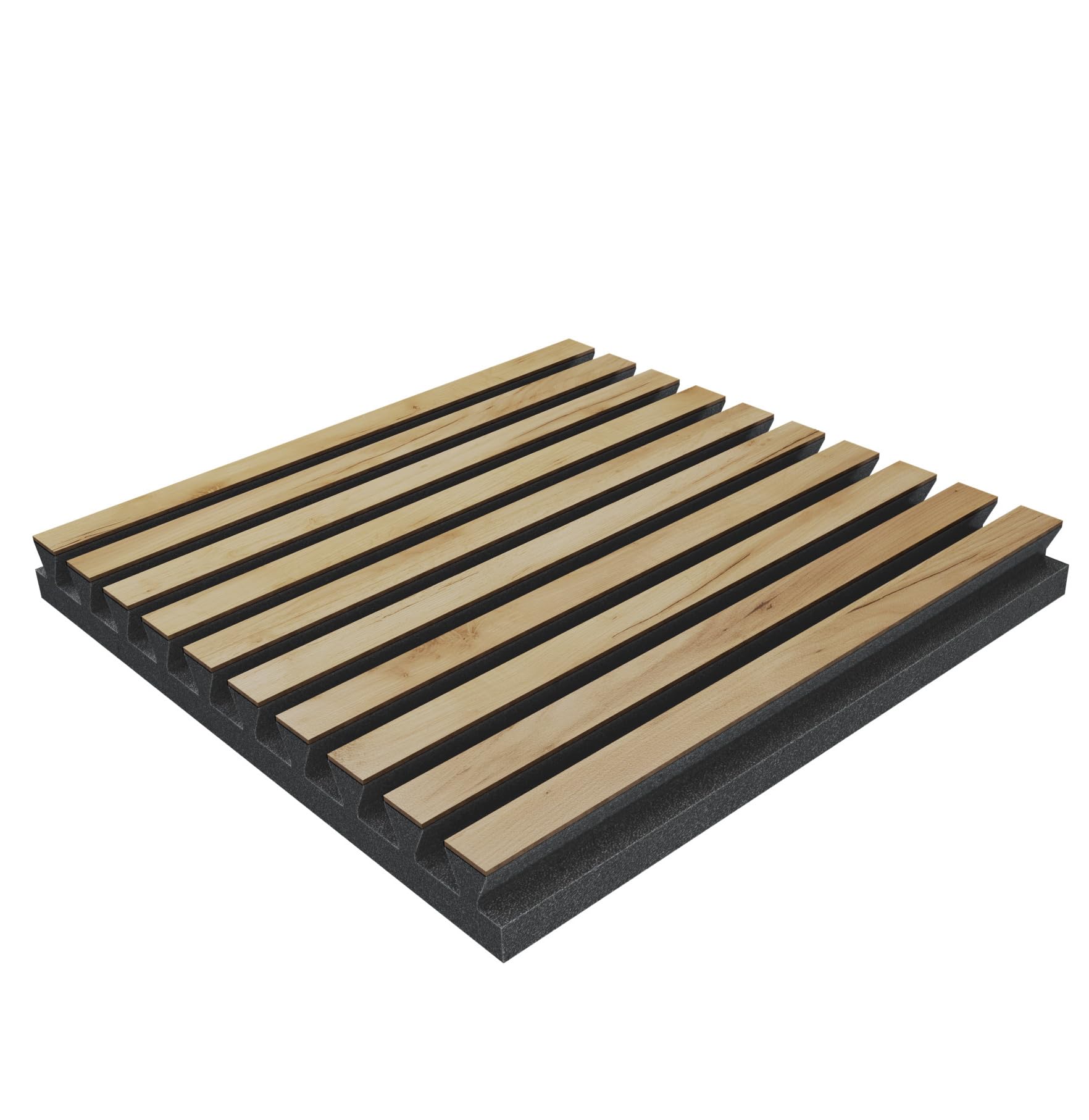 Set di 4 Pannelli acustici fonoassorbenti e diffusivi a doghe | 50x50x5cm | Assorbimento - Diffusione - Riflessione - Insonorizzazione | Legno laminato: [x4 POLE | Rovere]