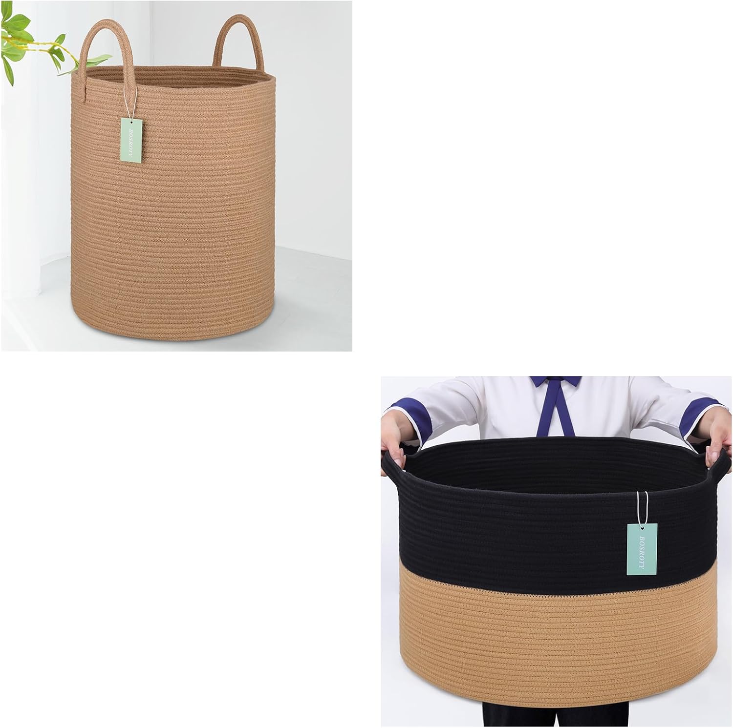 Tall Jute Laundry Basket 65L and Extra Large Blanket Basket 87L, Laundry Hamper, Baby Nursery Hamper, Large Laundry Basket For Girls Boys, Clothes Basket Laundry