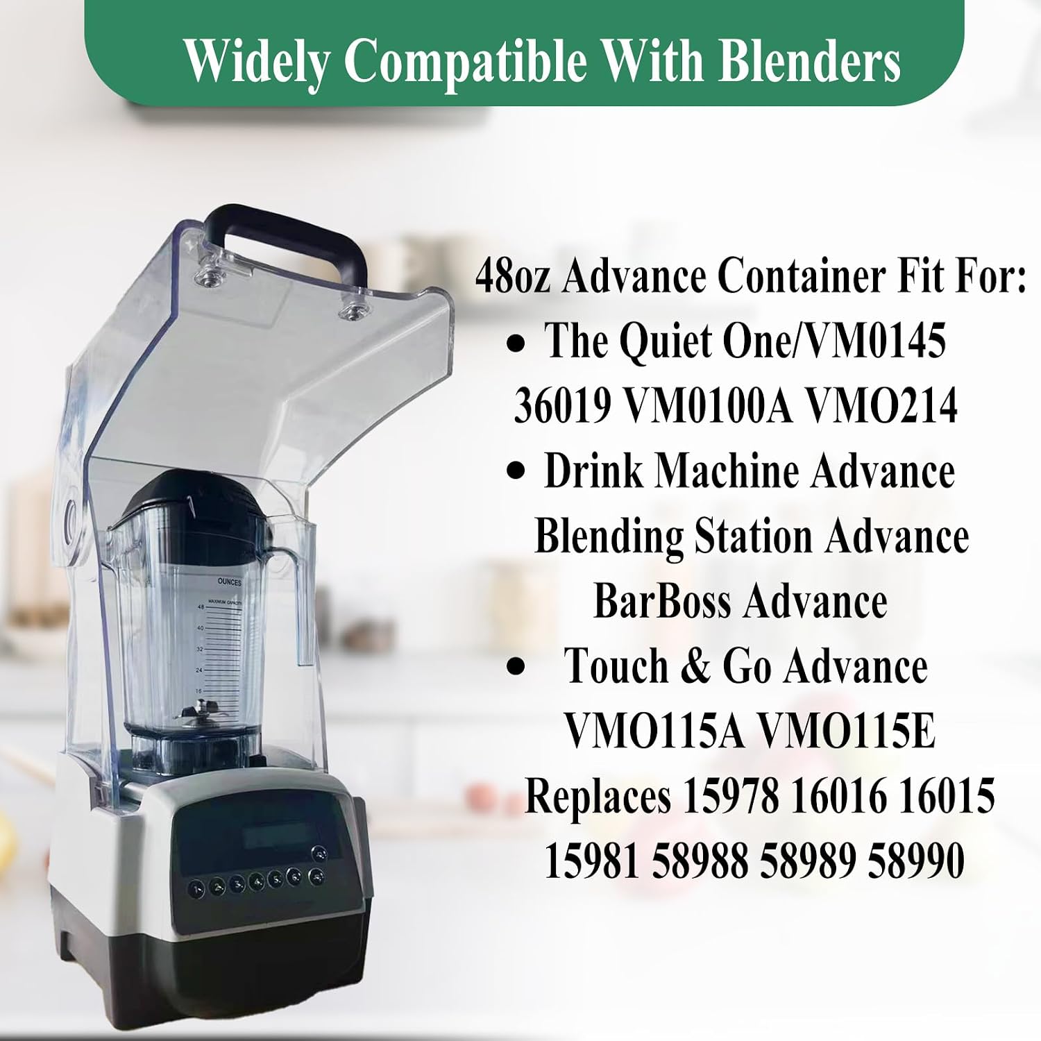 Blender Pitcher 48oz, Fit for Advance Quiet One VM0145 VM0100A 16016 15978 36019,Touch & Go and Drink Machine Advance Commercial Blender Series,Fit for GT001