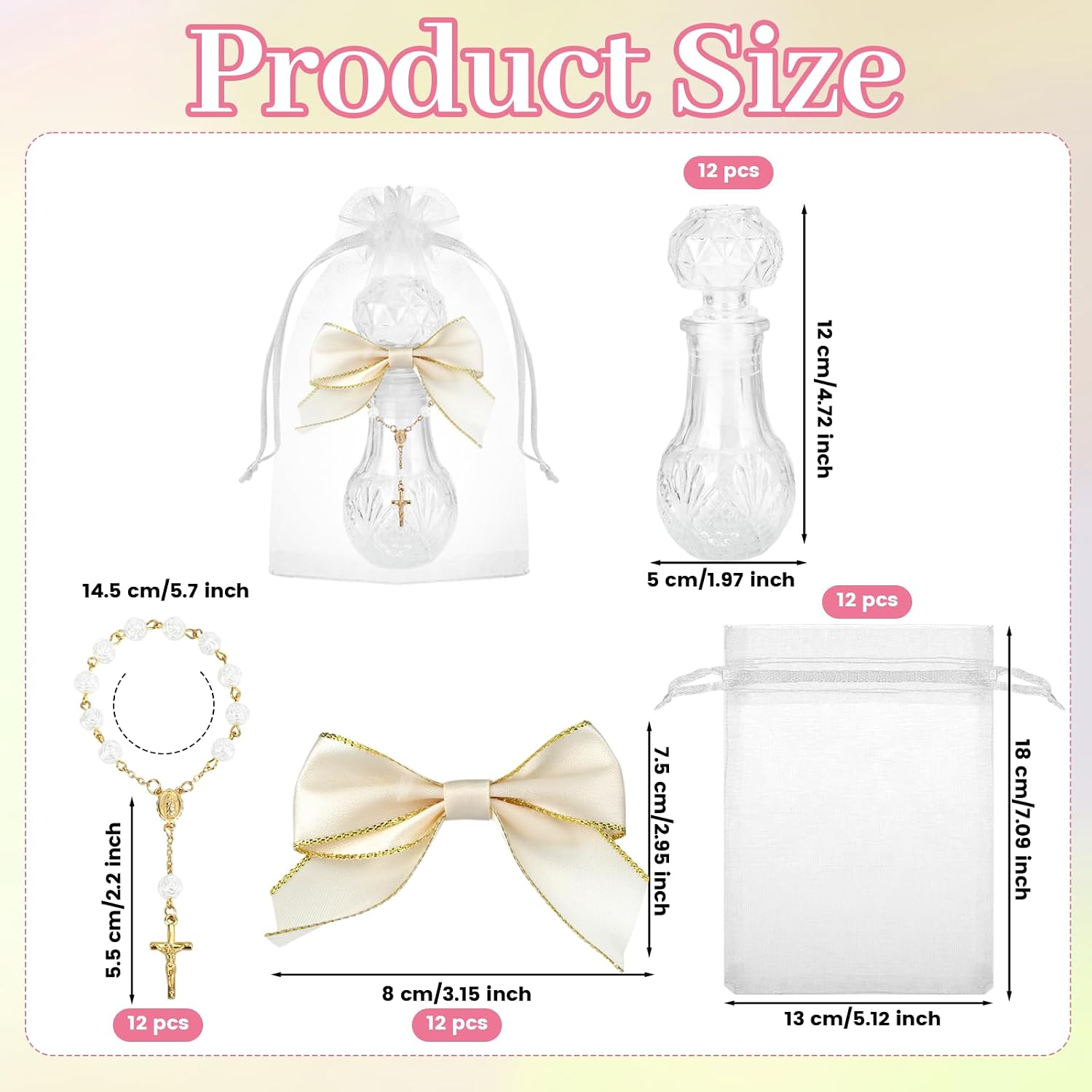 48 Pcs 12 Sets Holy Water Bottles Baptism Favors for Guests 50ml (Style A)