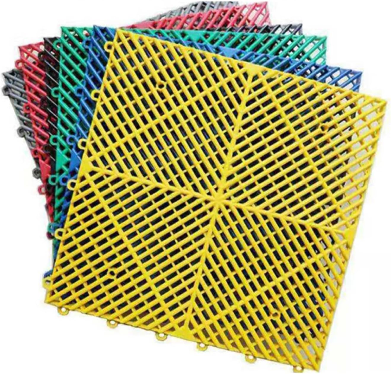 Modular Interlocking Floor Tiles 40x40cm, 8-Piece Black Grille Mat for Car Wash, Garage, Bath, Shower Drain - Durable, Waterproof, Non-Slip Design