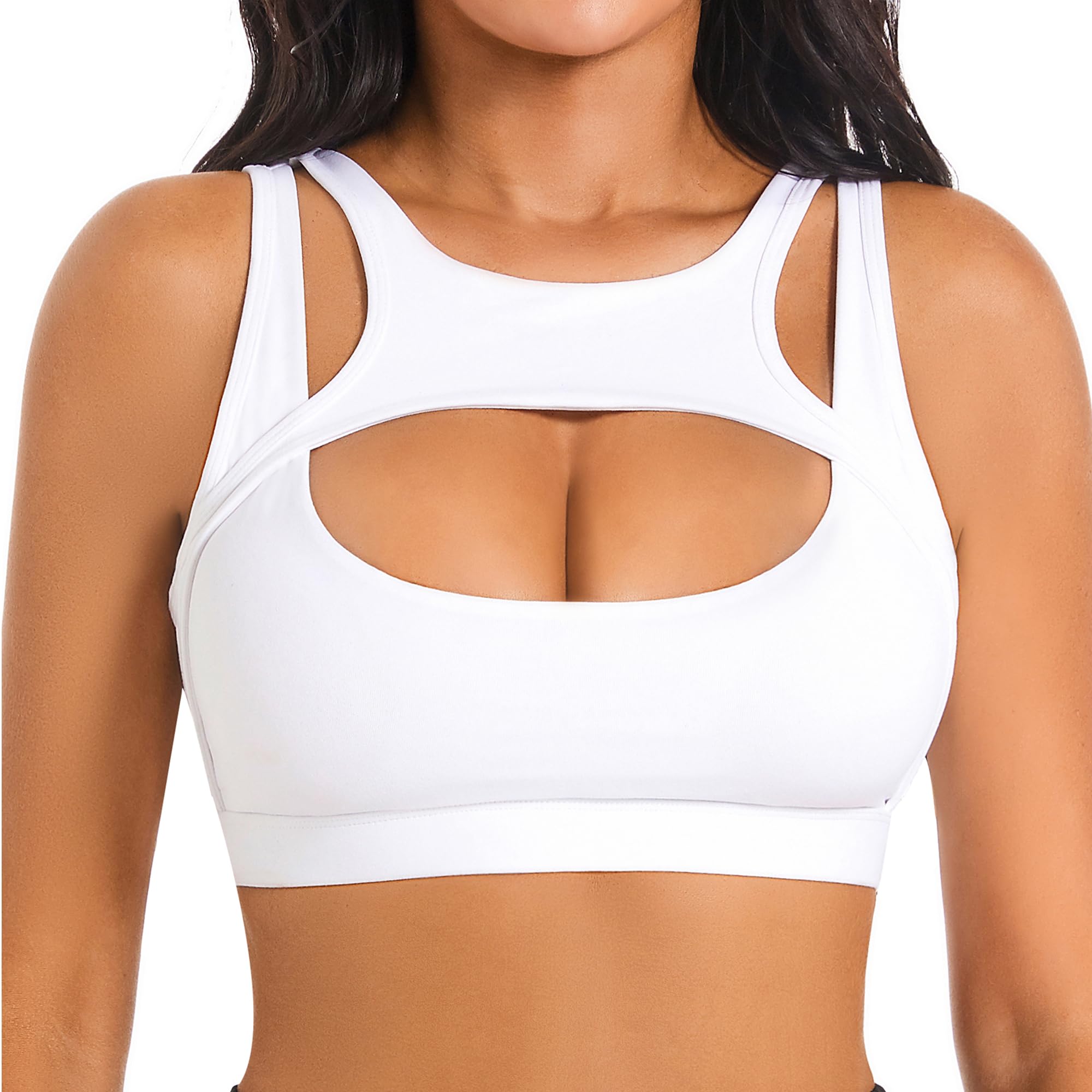 Betaven Push up Sports Bra for Women Sexy Hollow Crop Tops with Removable Cups Workout Fitness Yoga Bra Medium Support: Medium White