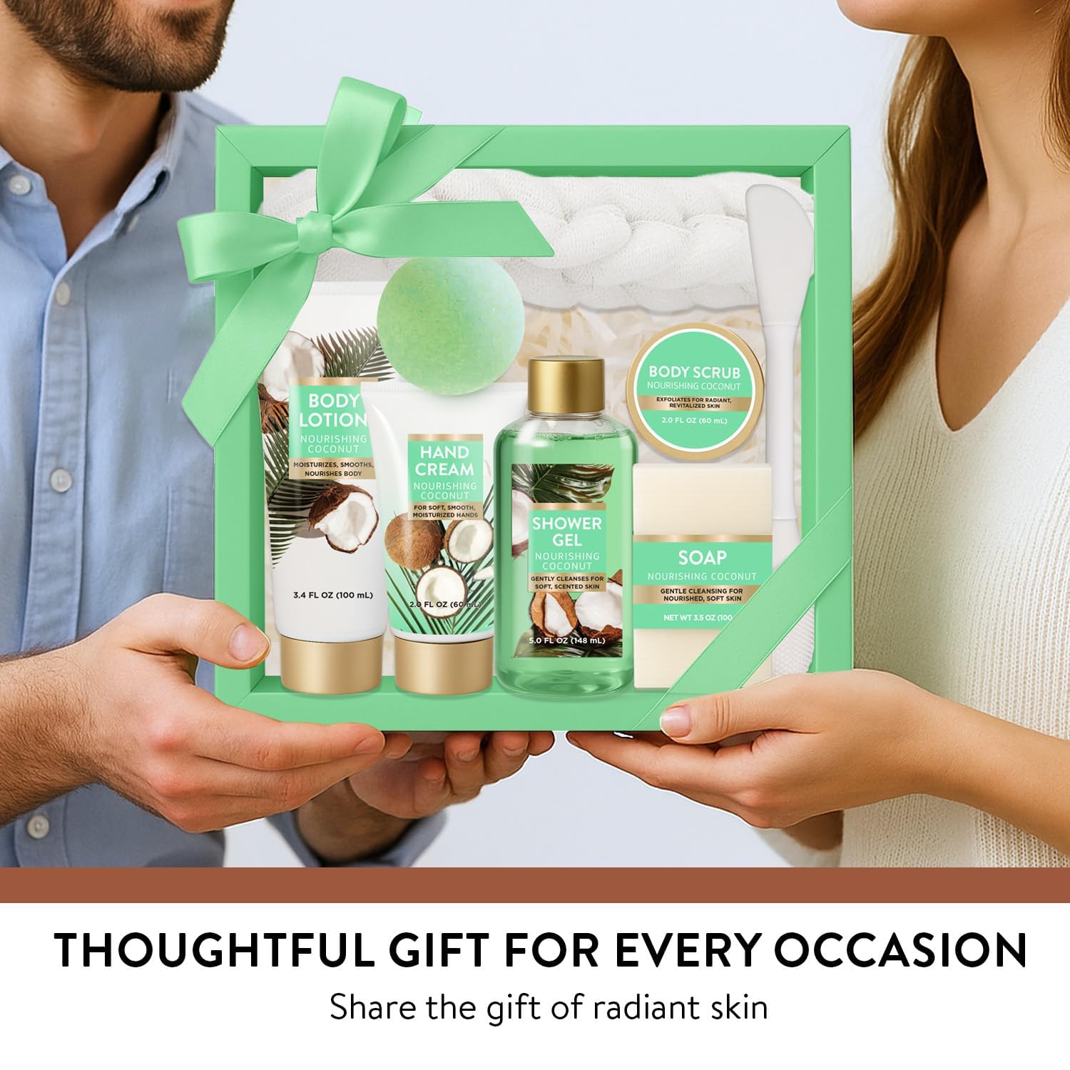 Spa Gift for Women, 8 Piece Luxury Coconut Bath Set with Bubble Bath & Bath Bombs Body Scrub Lotion Hand Cream, Bath Sets for Women Gift, Anniversary Present Birthday Gifts - Image 6