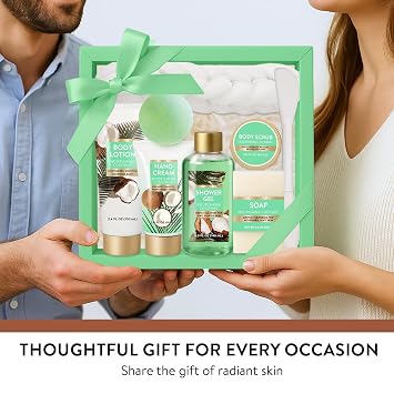 Spa Gift for Women, 8 Piece Luxury Coconut Bath Set with Bubble Bath & Bath Bombs Body Scrub Lotion Hand Cream, Bath Sets for Women Gift, Anniversary Present Birthday Gifts