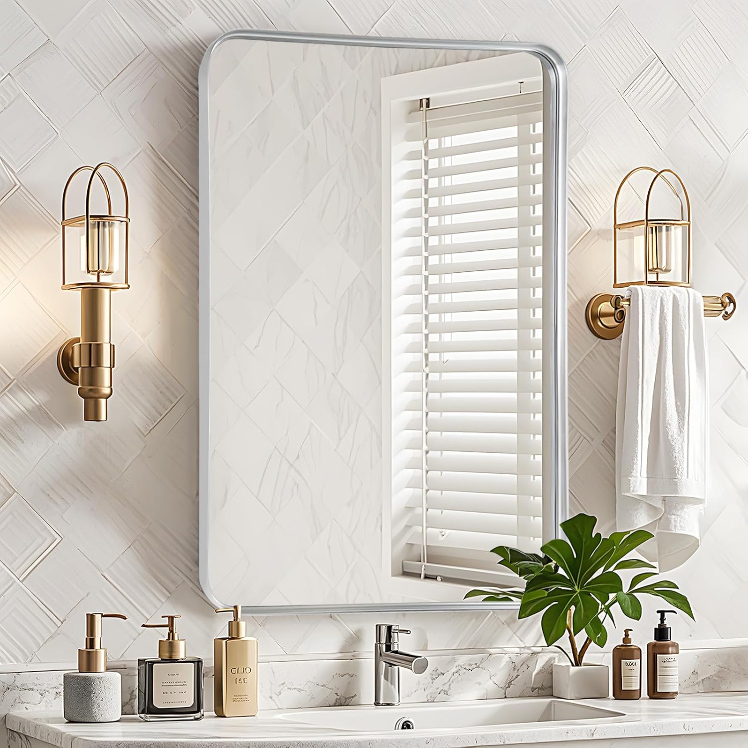 Fabuday Bathroom Mirror Wall Mounted - 22x30 Silver Sink Bathroom Mirror for Vanity, Frame Nickel Rectangle Mirrors for Bathroom, Restroom, Entryway, Bedroom, Living Room, Decor