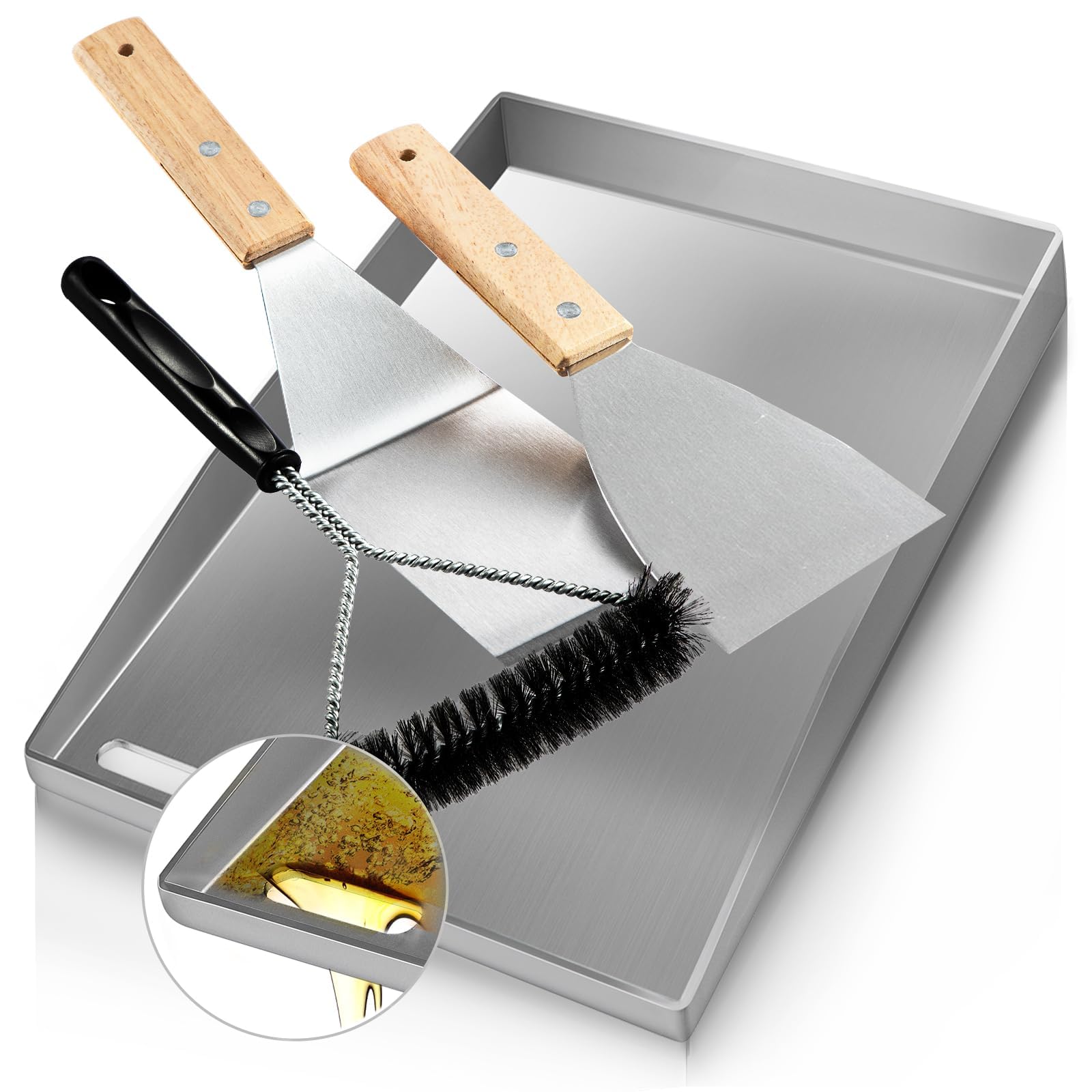 Youyijia Piastra per Barbecue Plancha in Acciaio Inox Massiccio da 4 mm con 2 Griglie e una Spazzola, Griglia a Gas con Angoli Sigillati, Perfetta per Barbecue a Gas e a Carbonella