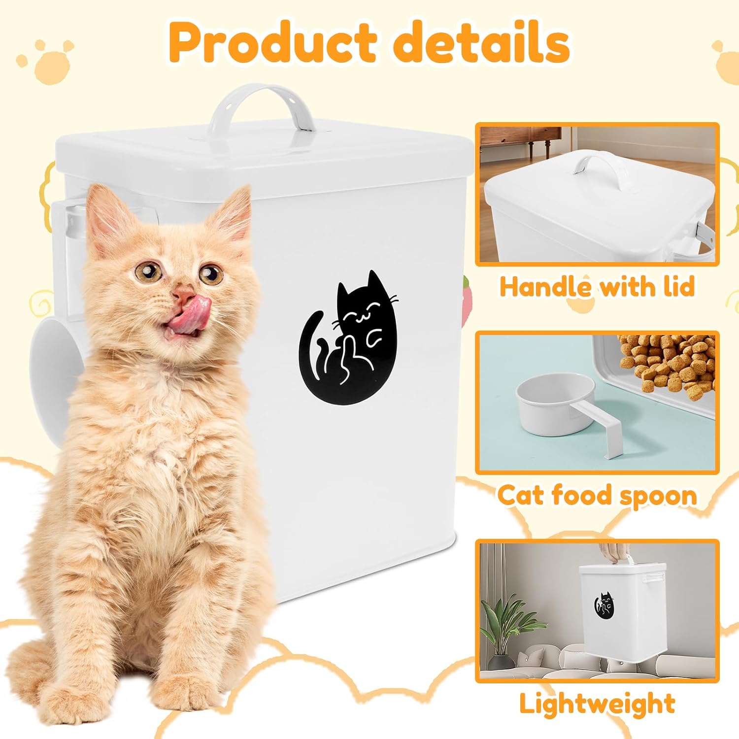 Cat Food Container, Dog Treat Holder Large, Metal Pet Food Container, Sturdy Thickened Tin Pet, Food Storage Bucket, Cat Treat Container Bucket Lightweight Storage Bucket Suitable for Dogs