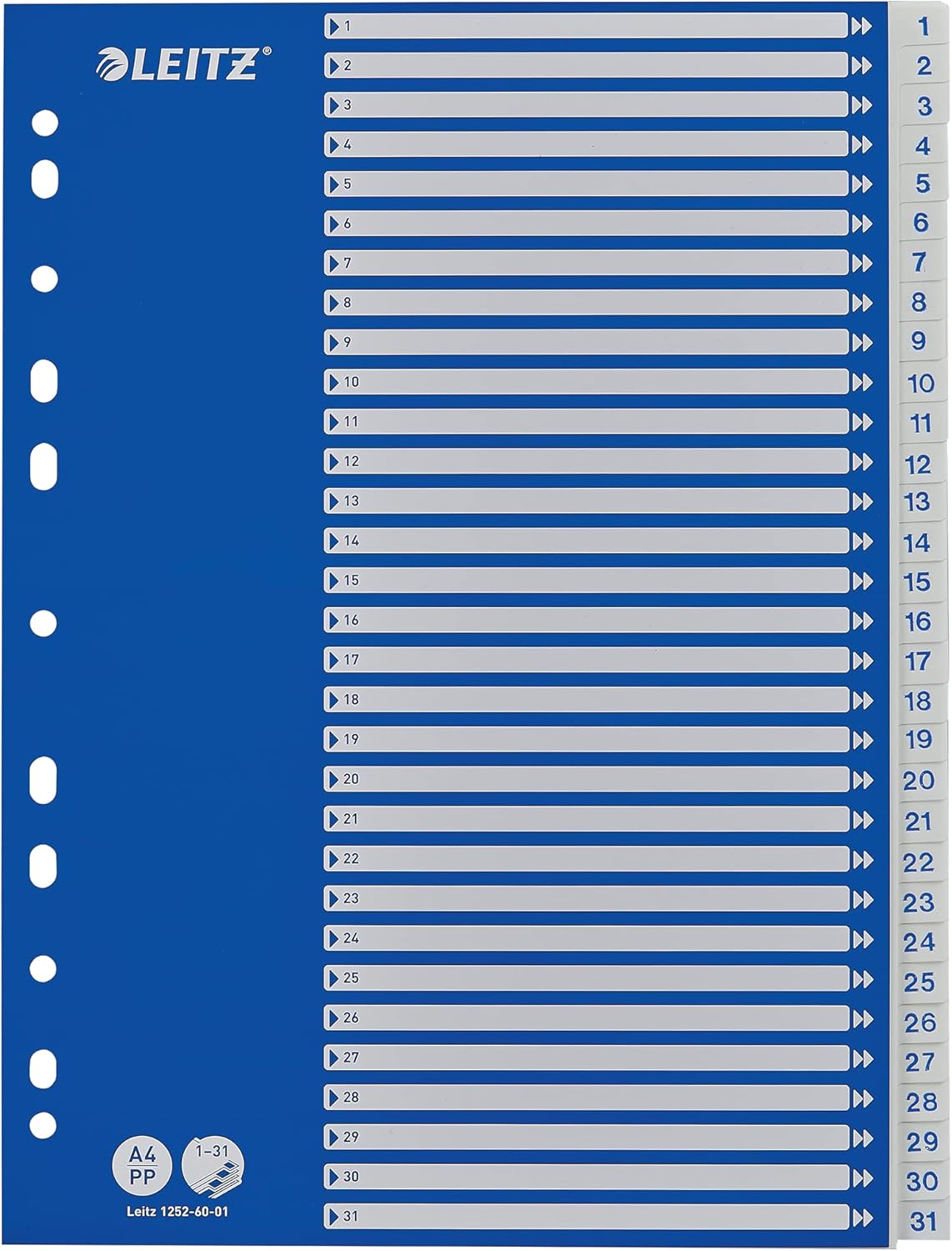 Leitz A4 1-31 Index, Heavy Duty Plastic and Cardboard, Blue/White