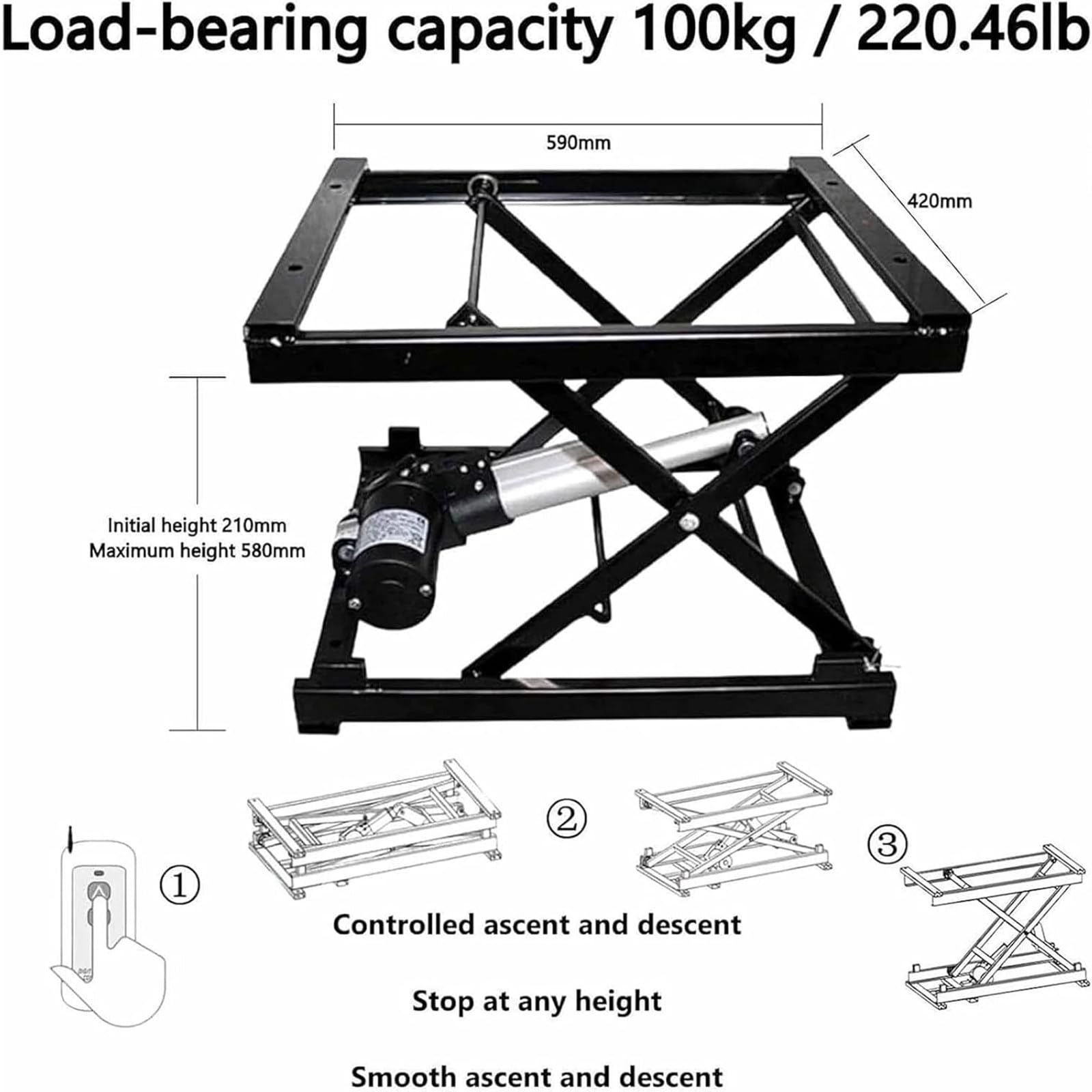 Table à Ciseaux à Support élévateur Portable,Table Basse élévatrice à Cadre en Fer électrique,Table à Manger Basse Pliante avec télécommande sans Fil,capacité de Charge de 150kg,la Maison ,100kg