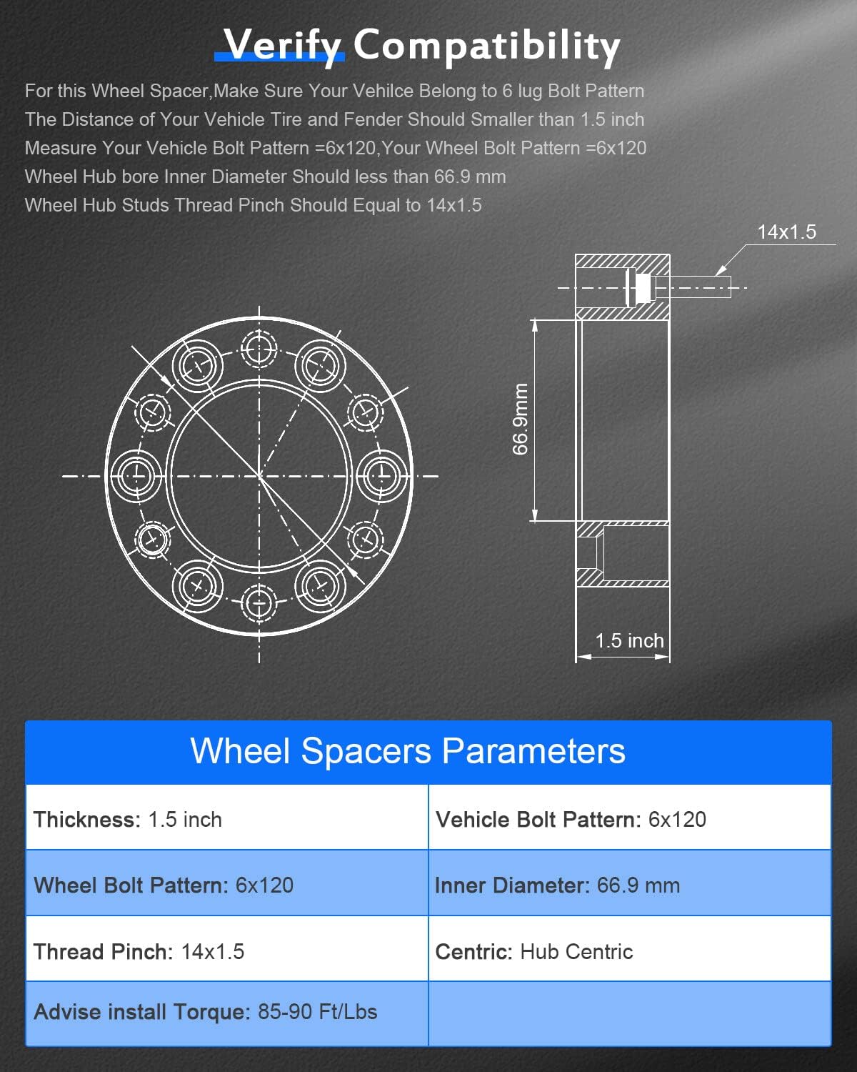 ECCPP 4PCS 6x120mm to 6x120mm Hubcentric Wheel Spacers 1.5 inch 6 Lug Fit for 2019-2022 for Chevrolet Blazer 2015-2022 for Chevrolet Colorado| 2018-2022 for Chevrolet Traverse