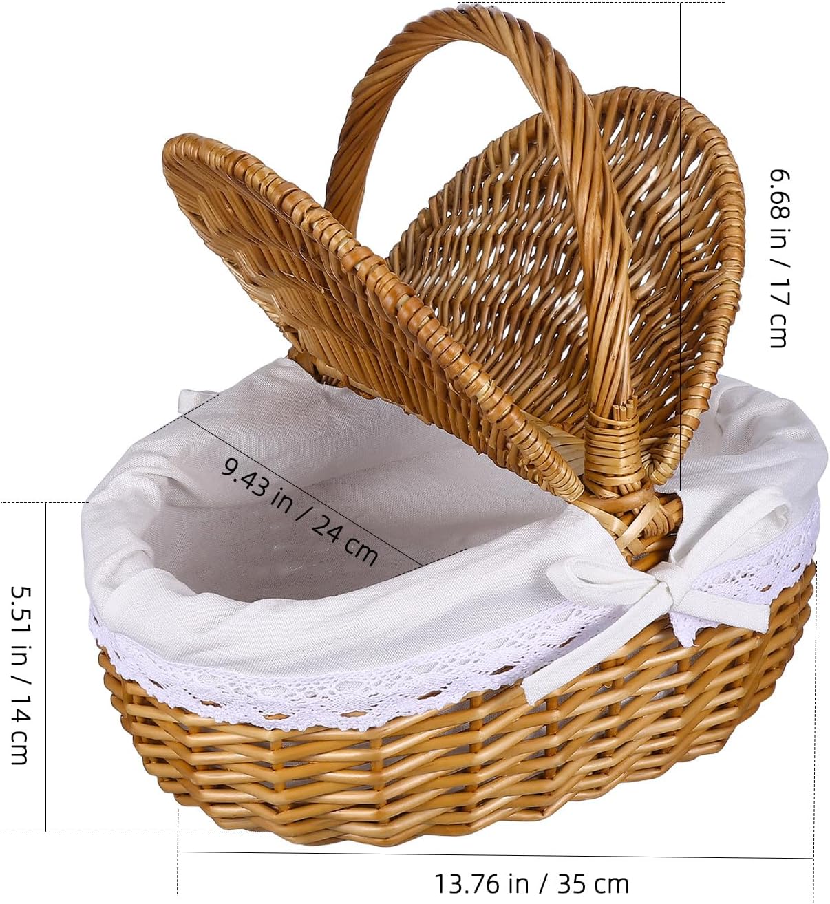 Picnic Basket with Lid Large Wicker Storage Basket for Bread Fruit Outdoor Picnic and Food Storage