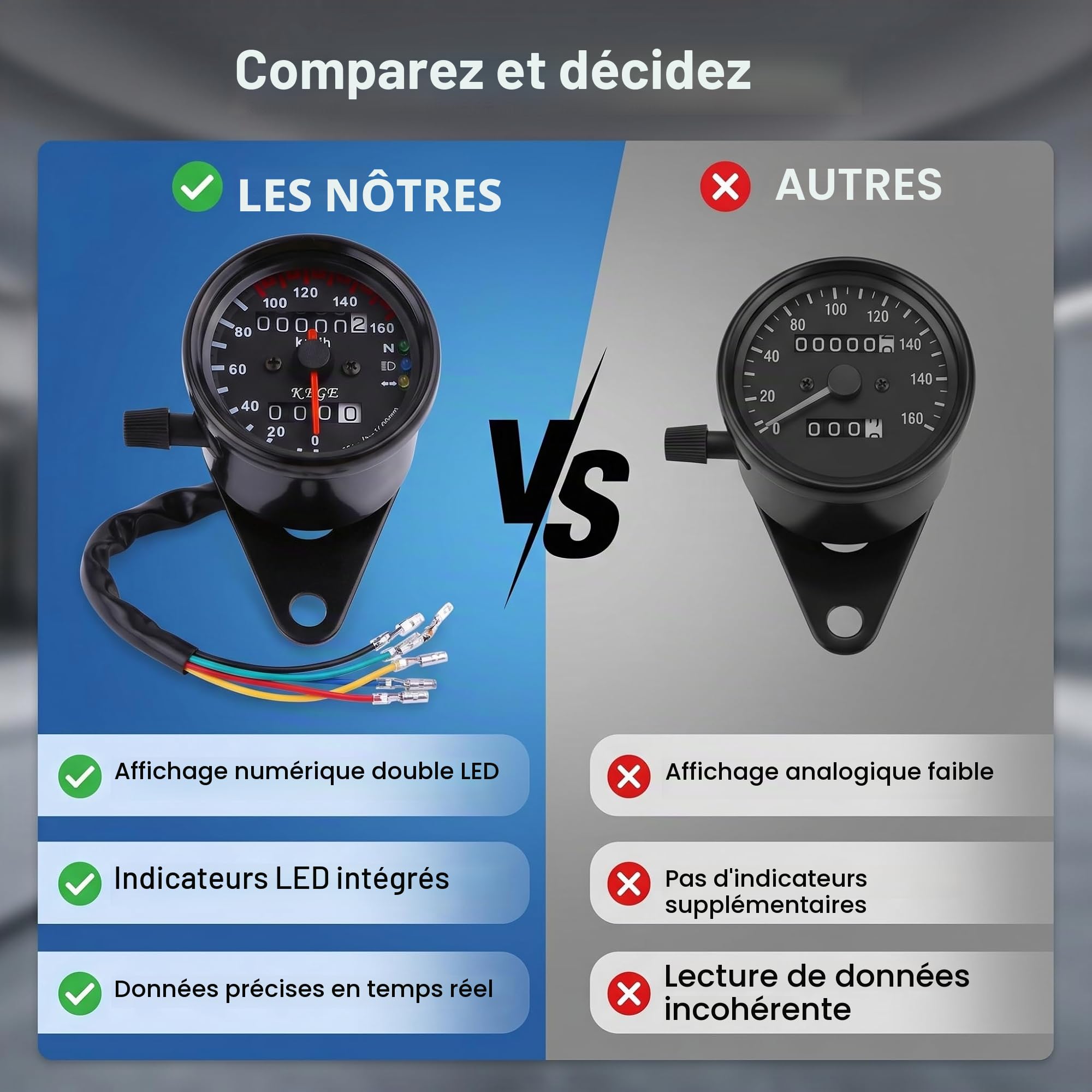 Compteur Pour Scooter, Moto LED double indicateur odomètre tachymètre, 1 pc universel moto odomètre compteur de vitesse jauge Signal double affichage numérique