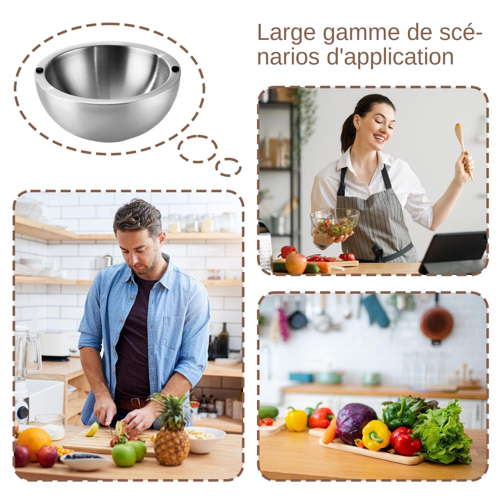 Générique In Acciaio | Piattino Rotondo a Doppia Parete - a Doppia Parete Isolata | Per Alimenti Caldi e Freddi Salsa Guacamole Salse Insalata