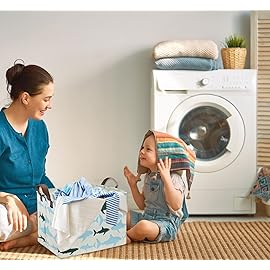 HIYAGON Baby Kids Storage Basket Shark Gift Basket Empty Boys Toy Storage Bin Organizer Box Rectangular Room Decor for Home,Books(Blue Shark)