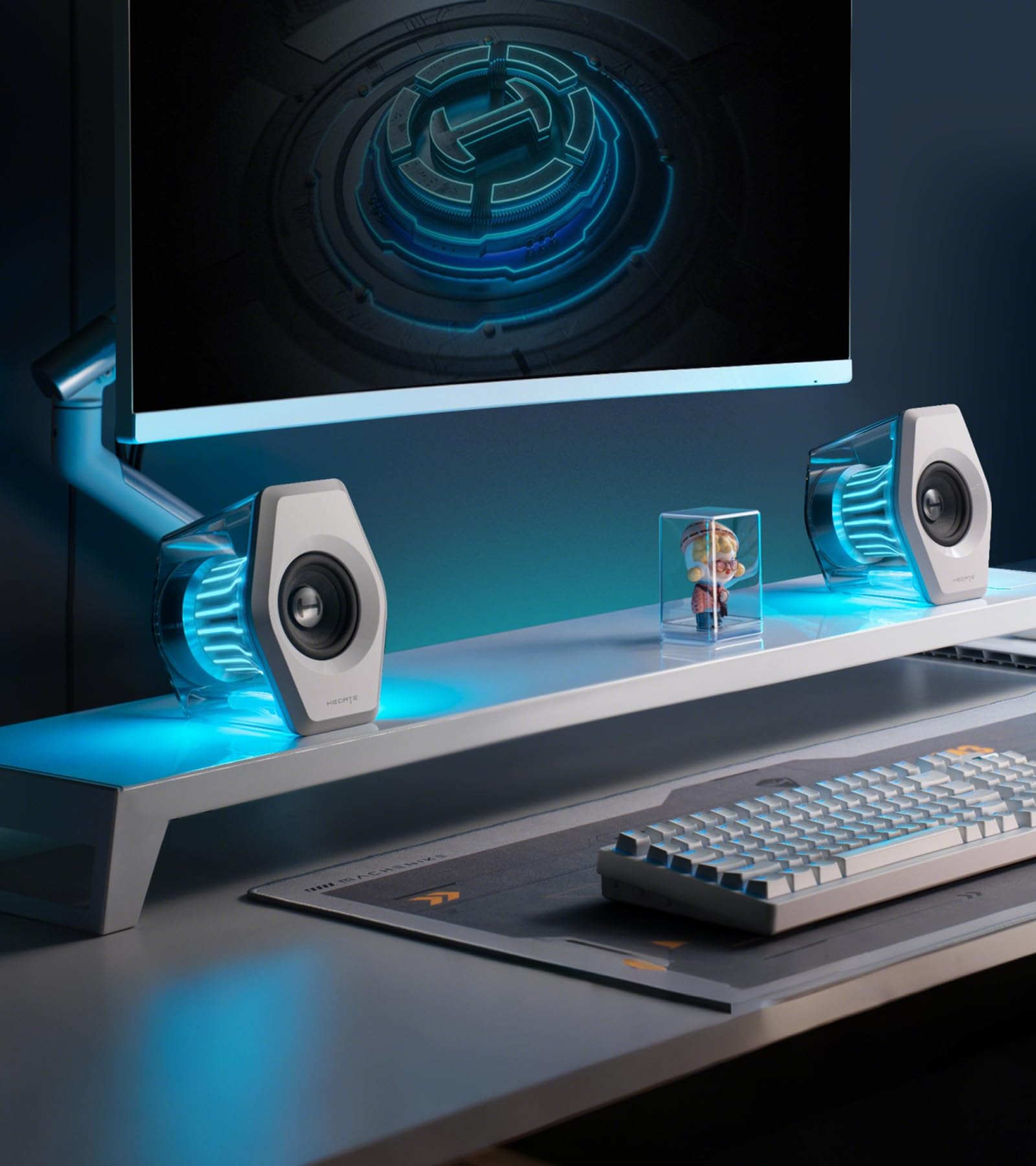 Edifier G2000 Pro-Enceintes PC Gaming 2.0(Peak 64W) avec Éclairage RGB TempoFlow™ 270°, Son Surround Virtuel 7.1-Bluetooth 5.4/USB-C/AUX-Compatible PC, PS5, Xbox, Mobile-Haut-parleurs Gamer-Blanc