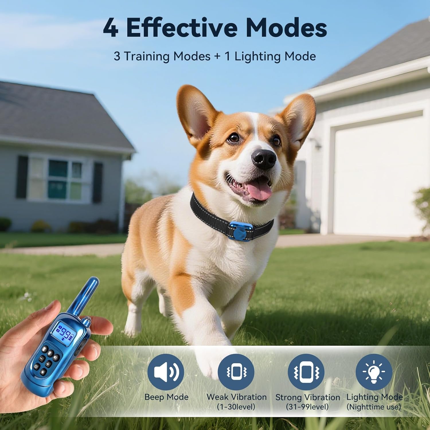 Smallest No Shock Dog Training Collar, Lightest Vibrating Dog Collar with Remote, Vibration Collar for Small Dogs 5-15lbs, Beep and Vibrate Only, Safety Lock, Waterproof，No Prongs, Blue