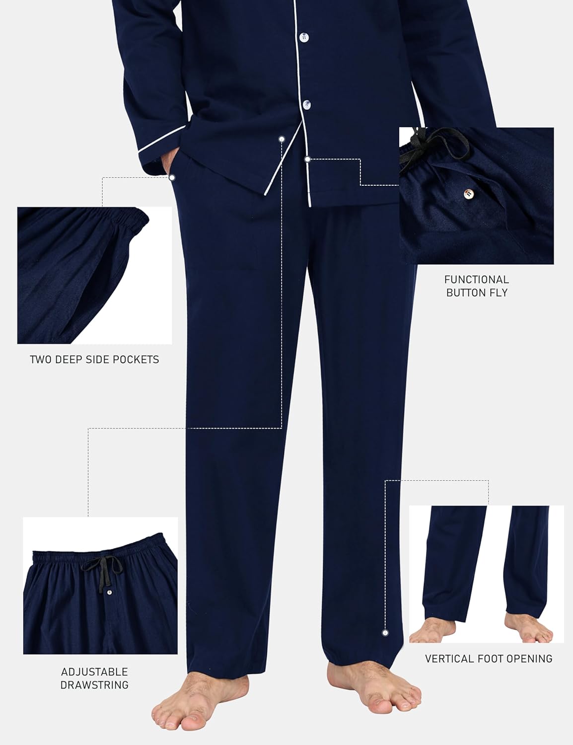 MoFiz Men's Cotton Pajamas Sets Sleepwear Long Sleeve Button Down Loungewear with Pants Soft Pjs Lounge Set with Pockets - Image 5