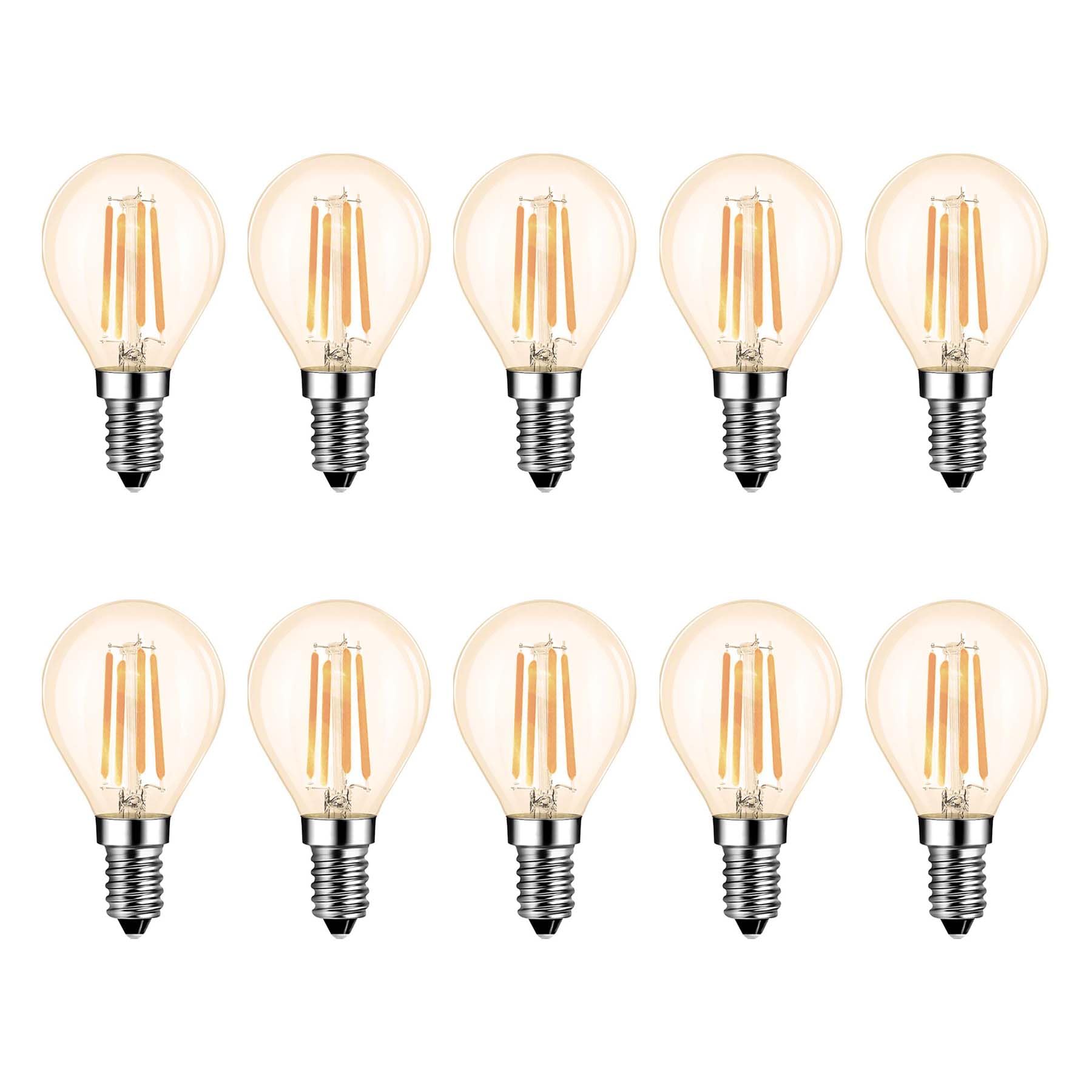 G.W.S® LED Filament Bulb, G45 E14 Small Edison Screw, LED Globe Bulb, 4W Dimmable Warm White 2700K, Amber Glass, Pack of 10