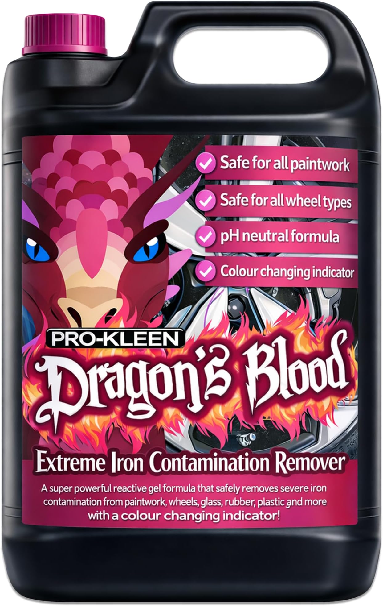 Dragon's Blood Extreme Fallout Remover 5L – Ultimate Iron Contamination Cleaner for All Wheel Types! Super Concentrated, pH Neutral Formula – Perfect for Alloy Rims, Paintwork, and Glass