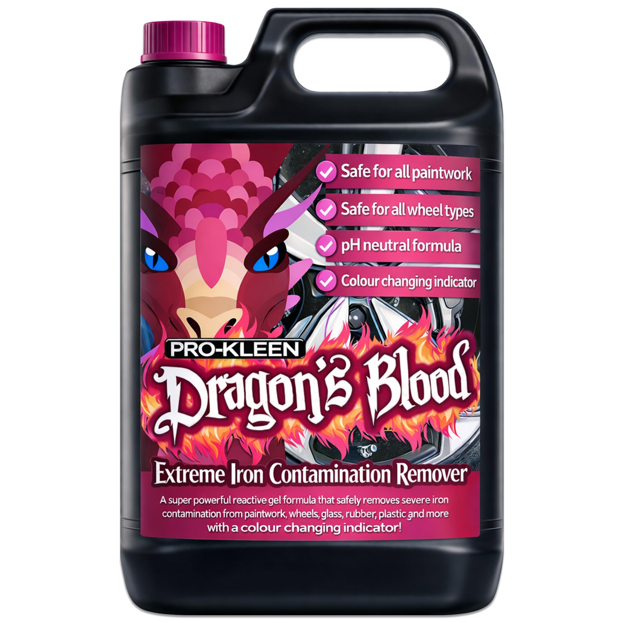 Dragon's Blood Extreme Fallout Remover 5L – Ultimate Iron Contamination Cleaner for All Wheel Types! Super Concentrated, pH Neutral Formula – Perfect for Alloy Rims, Paintwork, and Glass