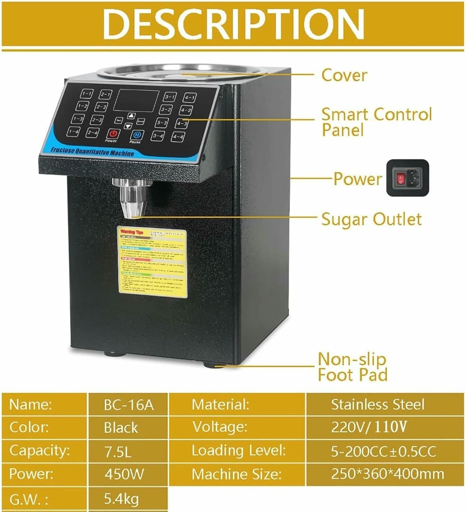 Distener di Fruttosio Automatico, Doser di Fruttosio, 7,5 L, Distributore di Sciroppo per Attrezzature da tè, Adatto A Ristoranti, Snack, caffè ~/