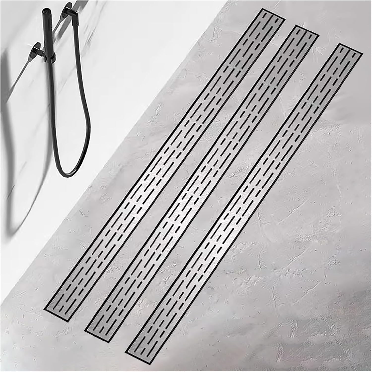 WQPMNYG Slim Stainless Steel Trench Drain Grate Kit - 3 Pack Outdoor Drainage Channels for Garden, Driveway, Balcony - Durable 7x3 cm Grates for Efficient Water Management