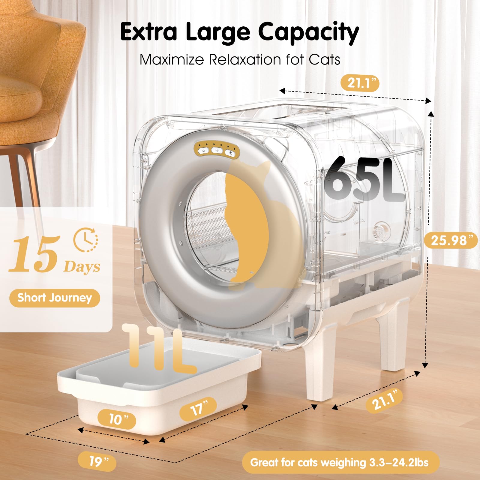 Smart Automatic Cat Litter Box with App Control, Self-Cleaning, Temperature and Humidity Monitor, White