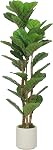 HOMCOM 4FT Artificial Fiddle Leaf Fig Tree Set of 2 with Solid Wood Trunks, Lifelike Fake Tree with 45 Leaves in Pot for Indoor Living Room Office Home Decor, Green