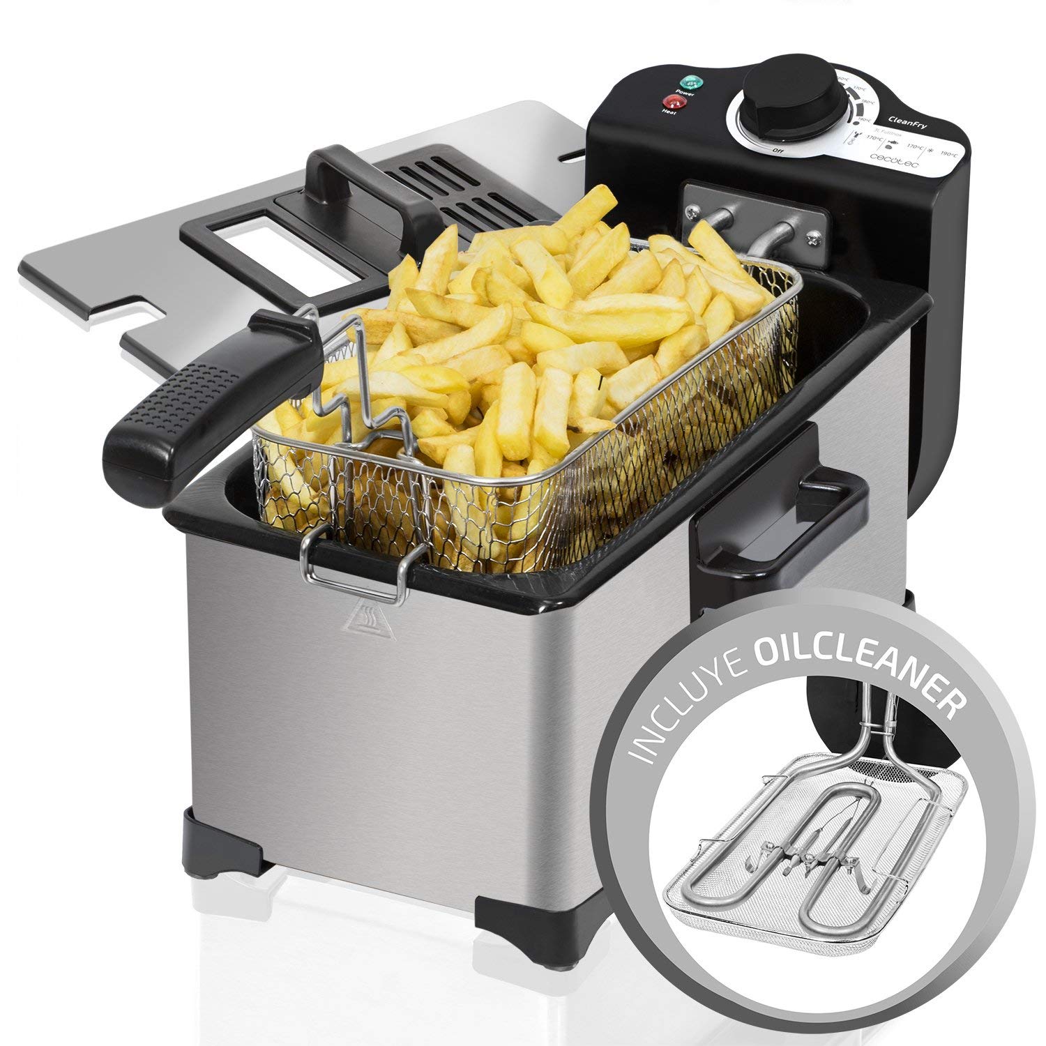 1,5L Elektrische Friteuse Roestvrij Staal Diepe Frituurpan Met Bekijkvenster Regelbare Temperatuurregeling Met Veiligheidshandvat Non-stick Interne Mesh Mand Gemakkelijk Schoon