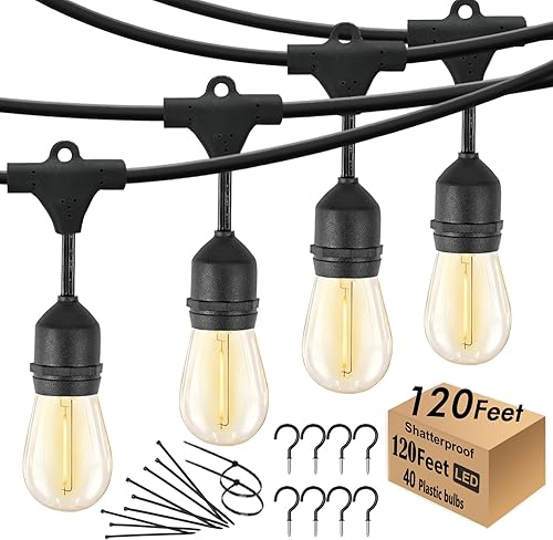 Miniatura 9 de Guirnalda de luces LED de 48 pies para exteriores, resistente al agua, con 16 bombillas de plástico inastillable de 2200 K de color blanco cálido