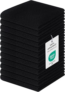 Moosfor Paños de cocina 100 % algodón, juego de 12 unidades, 30 x 30 cm, suaves, paños de cocina, absorbentes, gruesos, de alta calidad, trapos de cocina, trapos de limpieza, color negro