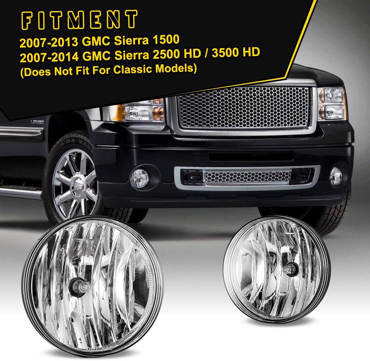 Fog Lights Fit for 2007-2013 GMC Sierra 1500, 2007-2014 Sierra 2500 HD/3500 HD (Not Fit Classic Models) 2PCS