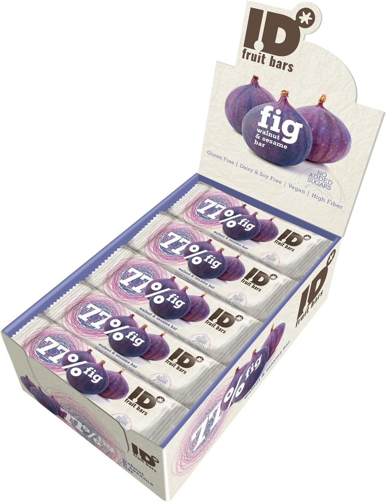 Figourmet I.D. Fig Bar with Walnuts and Sesame Display Box 24 bars X 35 g, All Natural - HIGH in Fibre - Vegan - Gluten Free