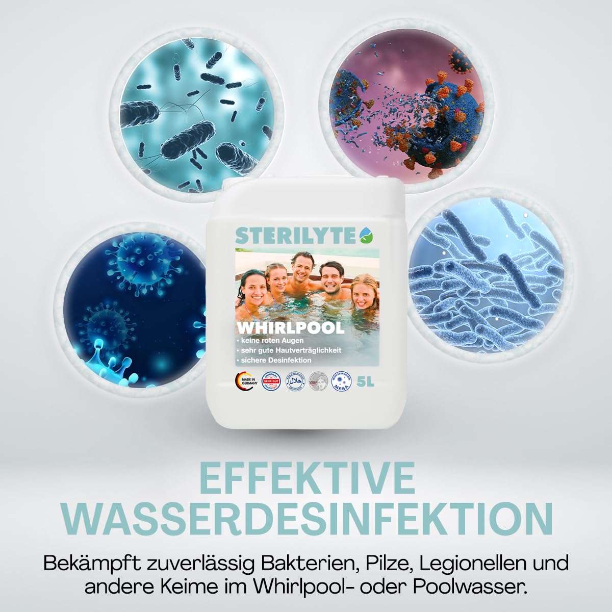 5L Wasser Desinfektions Konzentrat – Hot Tub Desinfektionsmittel, ideal auch für Pools & Planschbecken – Poolreinigung Wasserpflege – Reingungsmittel für Pool (Whirlpool)