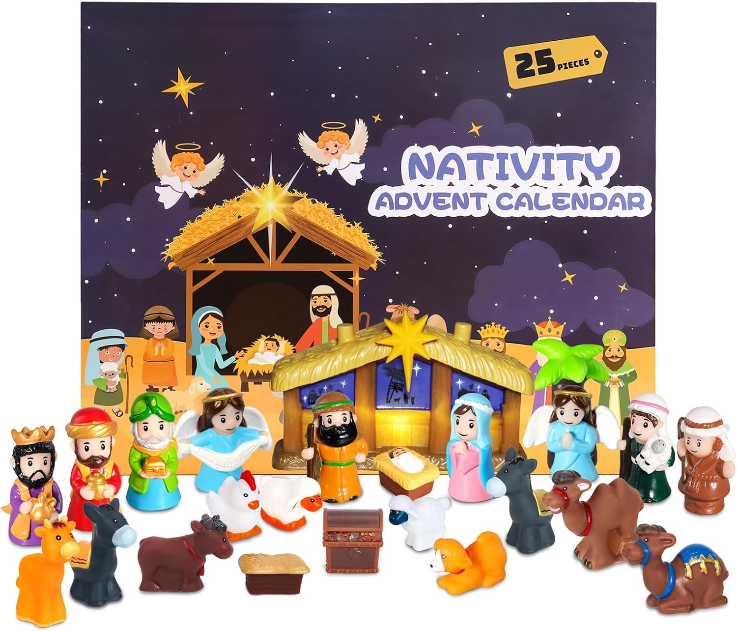 Nativity Advent Calendar 2025 Kids with Light, 25 Days Christmas Countdown Christian Advent Calendar Kids Nativity Play Set, Small Nativity Scene Toy for Toddler Children Religious Gifts