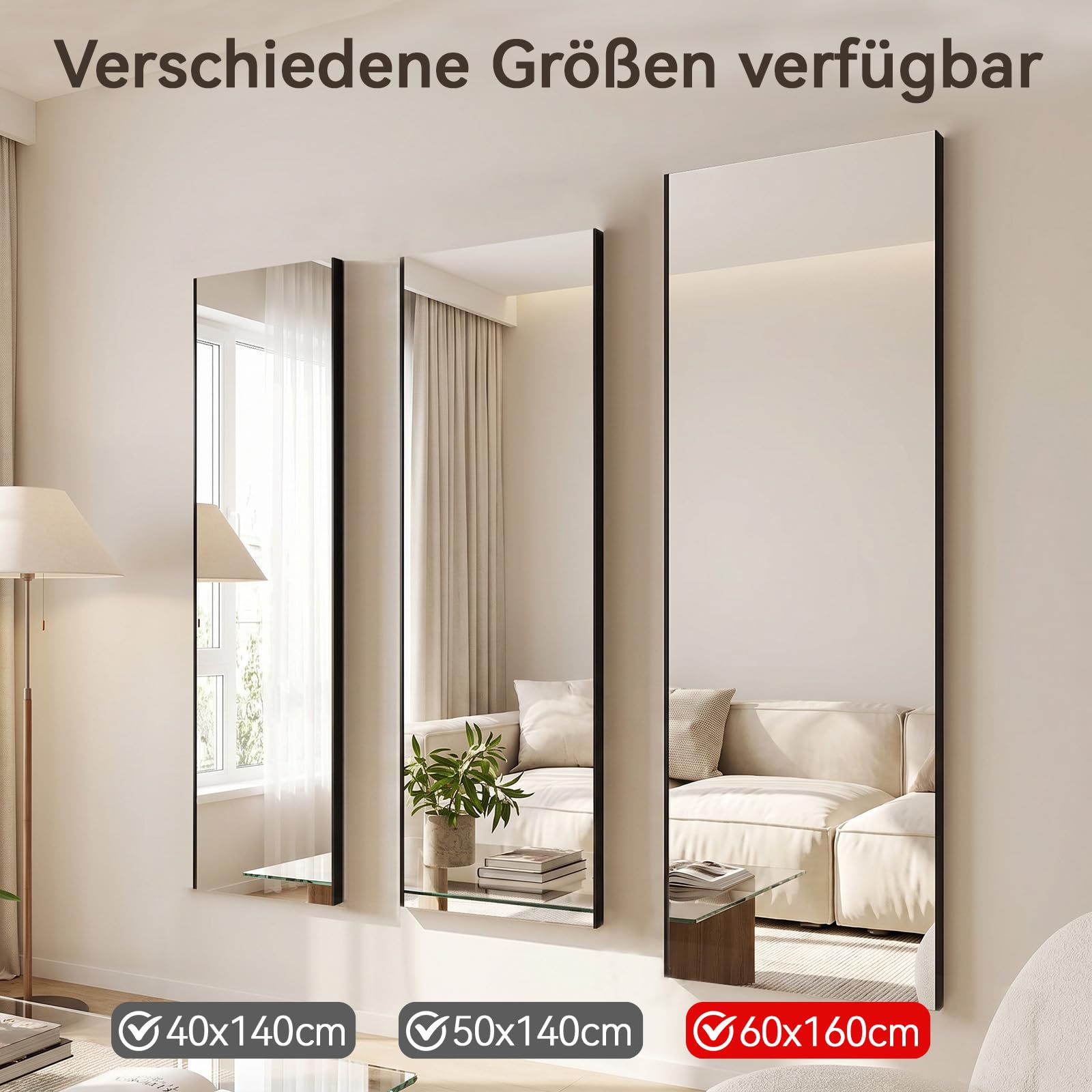 brisafe Specchi a figura intera, specchio da parete, 160 x 60 cm, specchio nano grande, infrangibile, dotato di forte adesivo, perfetto per casa, palestra, porta e soggiorno