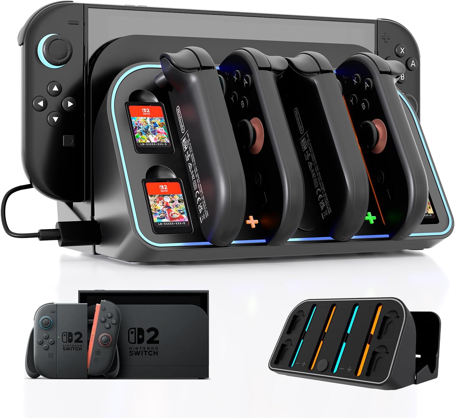 4-in-1 Wall Mount for Nintendo Switch 2 – Switch Wall Mount with RGB Light & Joy Con Charger – 4 Joy Con Charging ports, 7 RGB Modes Light, 4 Game Card Storage – Magnetic Charging with LED Indicators 4-in-1 Wall Mount for Nintendo Switch 2 – Switch Wall Mount with RGB Light & Joy Con Charger – 4 Joy Con Charging ports, 7 RGB Modes Light, 4 Game Card Storage – Magnetic Charging with LED Indicators