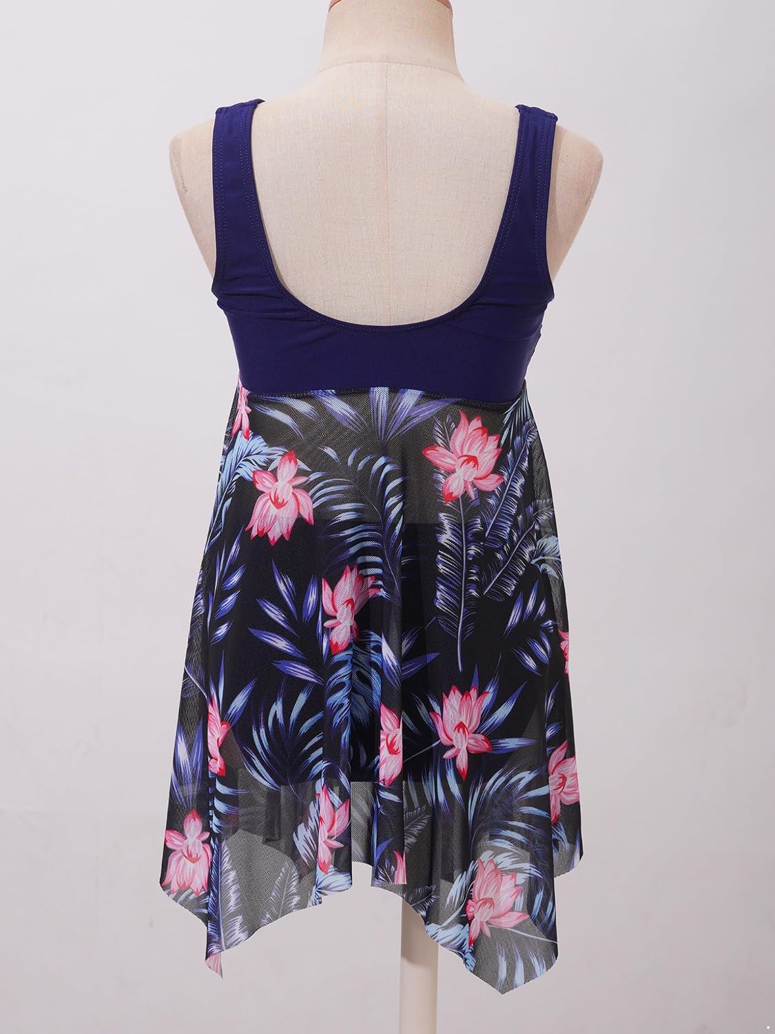 Hansber Kids Girls Swim Dress with Briefs Set Flower Printe Rash Guard Swimsuit Hawaii Seaside Swimwear