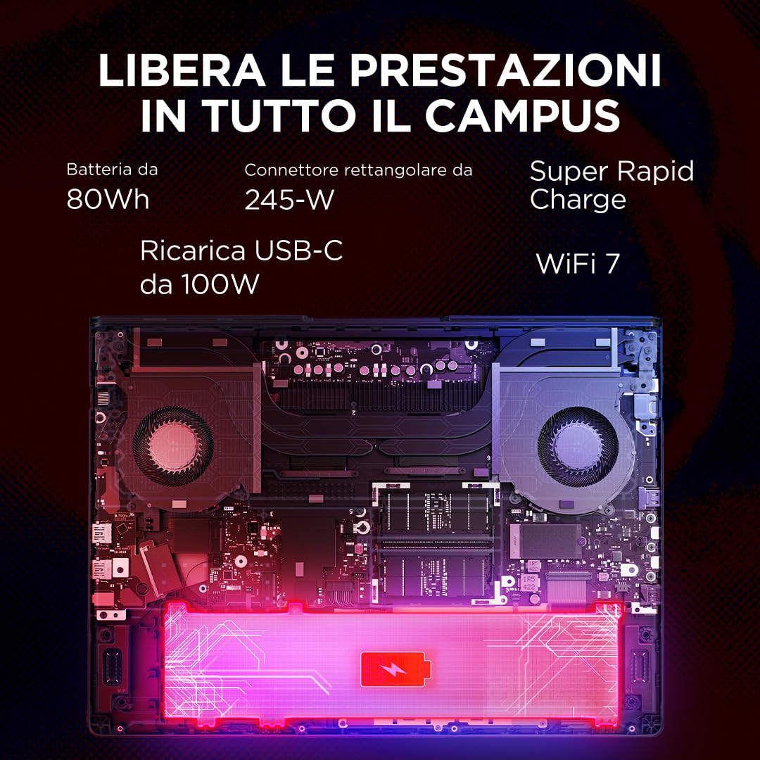 Lenovo Legion Pro 5 Gaming Laptop - Display IPS WQXGA 16" 240Hz, NVIDIA GeForce RTX 5070 8GB, AMD Ryzen 9 8945HX, RAM 32GB, SSD 1TB, Windows 11 Home, Tastiera RGB italiana - Eclipse Black