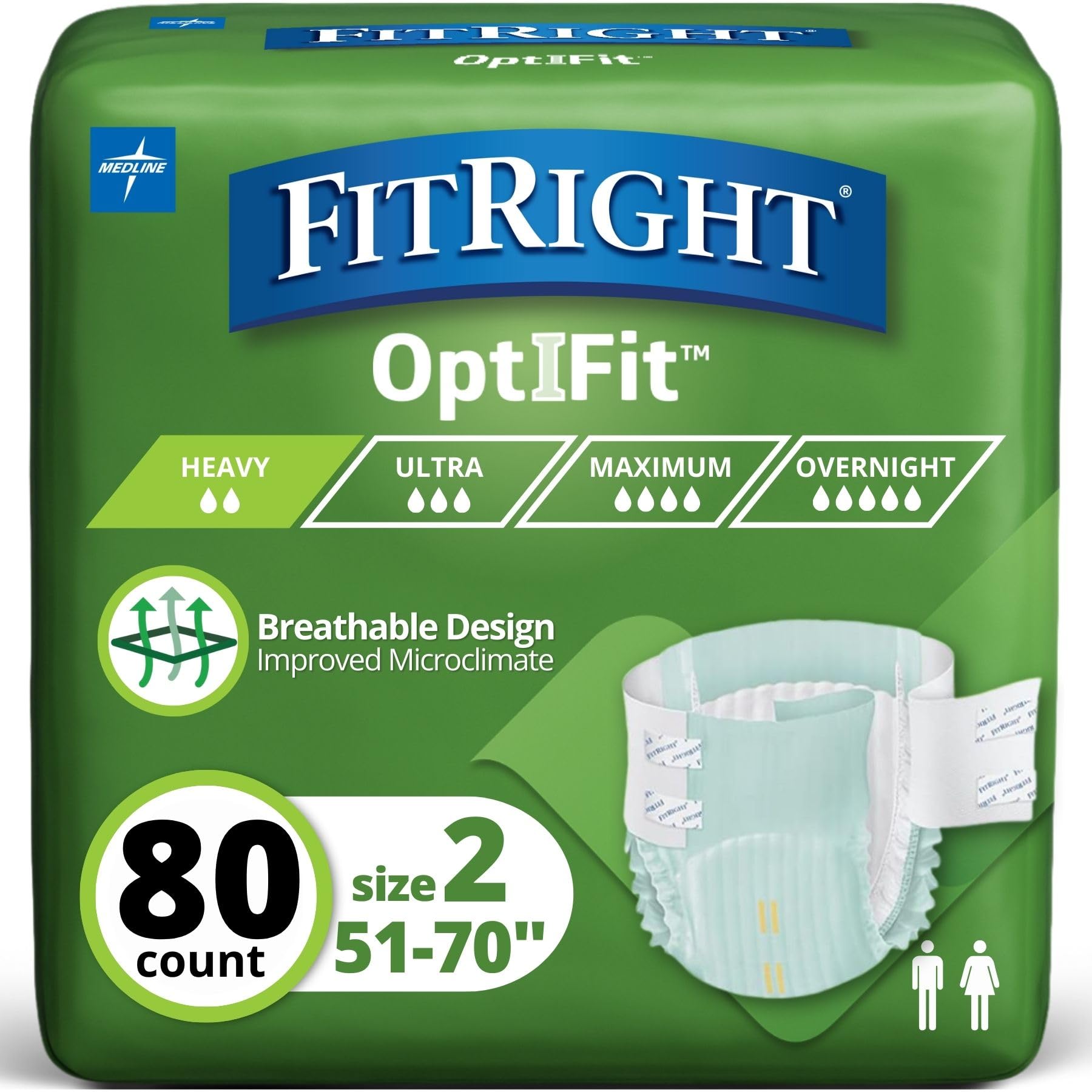 FitRight Stretch Extra Adult Diapers, Disposable Incontinence Briefs with Tabs, Moderate Absorbency, Large / X-Large, 51"-70", 4 packs of 20 (80 total)