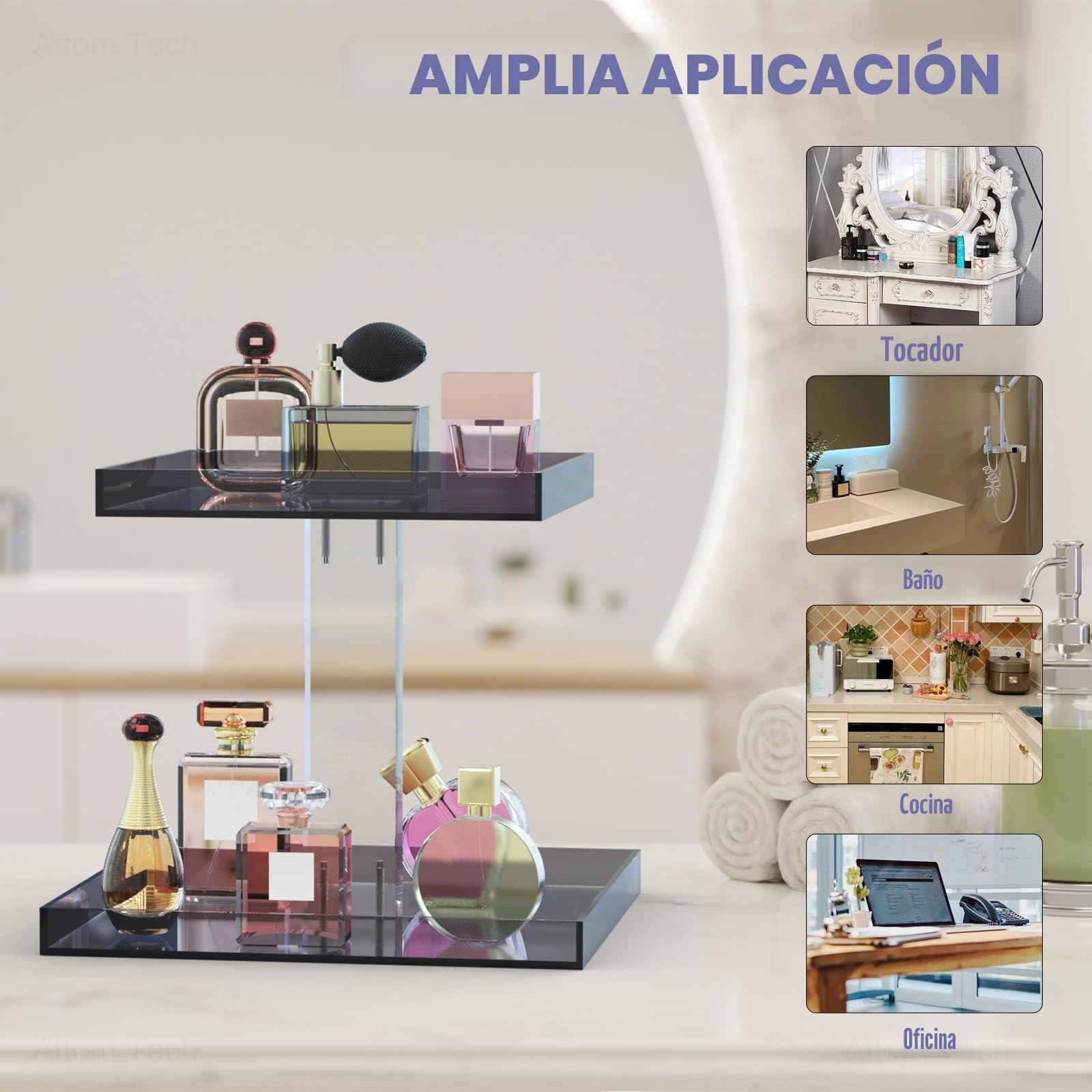 NiHome Organizador de exhibición de Perfume acrílico, Organizador de Colonia de 2 Niveles, Soporte de Maquillaje con Base de Espejo, Bandeja versátil de Almacenamiento de tocador Hecha a Mano para